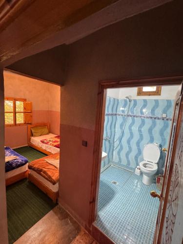 a room with a bathroom with a toilet and a shower at Dar Akiode Toubkal in Imlil