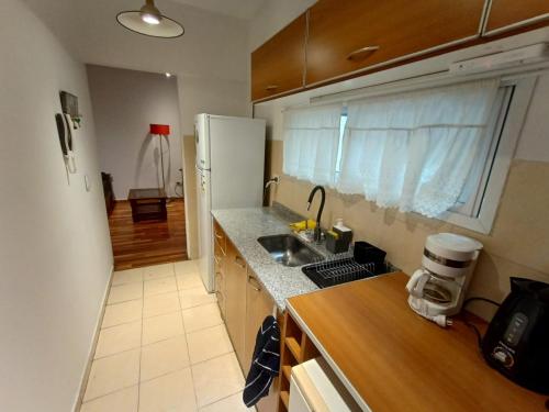 Mis Pasos por Urquiza في بوينس آيرس: مطبخ صغير مع حوض وثلاجة