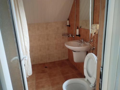 a small bathroom with a toilet and a sink at Paradise in Burgas City