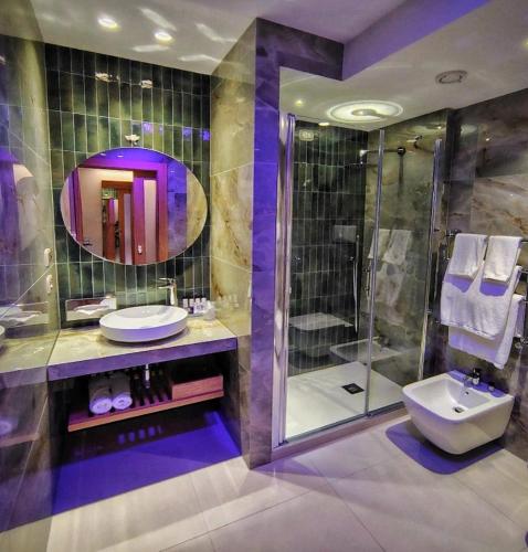 un bagno con lavandino e doccia di Hotel Liola' a Castrocielo