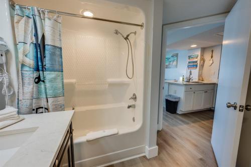 a bathroom with a shower and a sink at Roxanne Towers Remodeled with Amazing Views,Pools! in Myrtle Beach