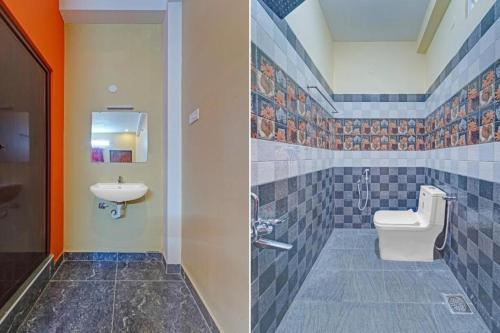 a bathroom with a toilet and a sink at Jardin Paradise in Puducherry