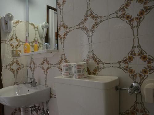 a bathroom with a toilet and a sink at Albergo Belvedere in Acqui Terme