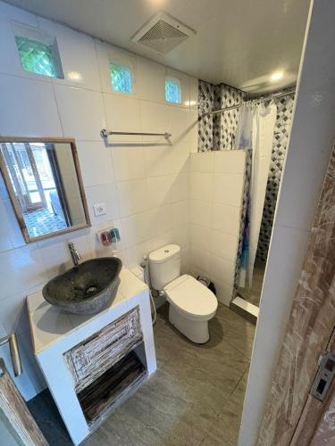 a bathroom with a sink and a toilet at Brady's BED & breakfast Ubud in Ubud