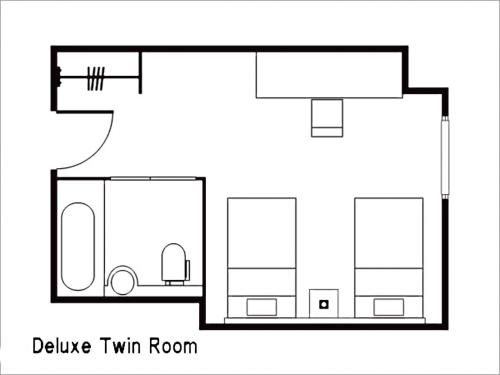 a black and white floor plan of a tiny house at Daiwa Roynet Hotel Hiroshima in Hiroshima