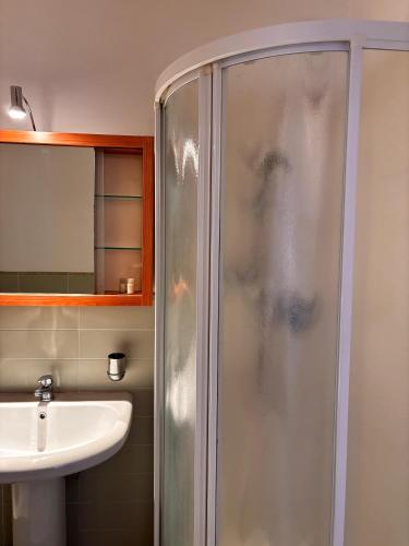 a bathroom with a shower and a sink at Hotel Canal Salieri in Venice