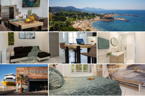 een collage van foto's van een kamer met een strand bij GreenPeace - Host Provence in Toulon