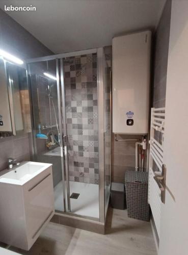 une salle de bains avec douche, toilettes et lavabo dans l'établissement Cabourg, à Cabourg