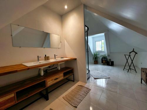 ein Badezimmer mit Waschbecken und Spiegel in der Unterkunft Bubble Village House - Villa de charme du Sud sauvage in Saint-Joseph