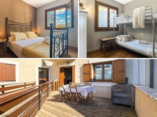 2 immagini di una camera con 2 letti e una camera da letto di Chez Bonheur a Osséja