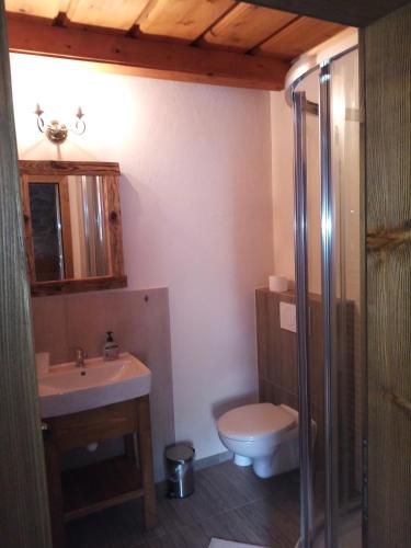 a bathroom with a toilet and a sink at Penzion Toliar in Vrbov