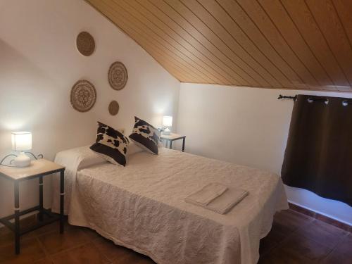 a bedroom with a bed with two pillows on it at Casa de la Luz in Cuevas del Campo
