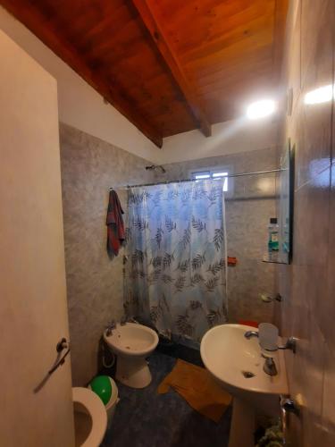 un bagno con lavandino, WC e doccia di Dina Huapi a Las Grutas