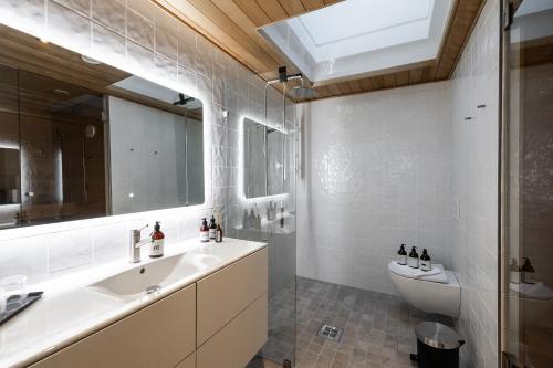 une salle de bains avec lavabo et toilettes dans l'établissement Penthouse Ounas with Private Sauna, à Rovaniemi