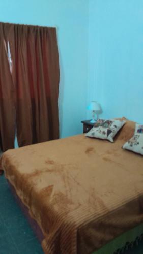 a bed with two pillows on it in a room at Vientoafavorcabanas in Chascomús