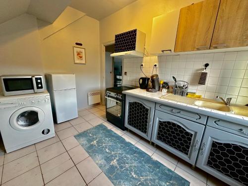 a kitchen with a refrigerator and a sink and a dishwasher at Studio Cosy & Lumineux dans le centre-ville in Brive-la-Gaillarde