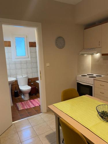 a kitchen with a sink and a toilet in a room at Feels like home 2 in Maniákoi