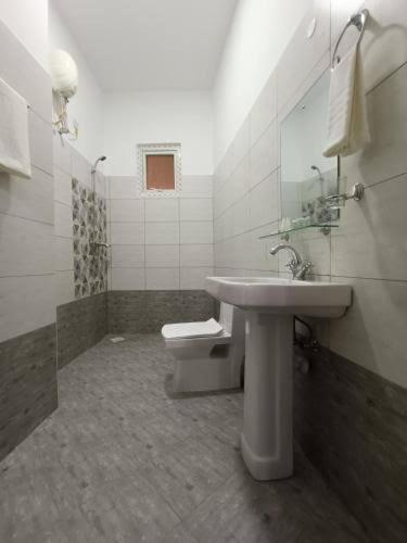 a bathroom with a sink and a toilet at Zivora Hotel And Restaurant in Mombasa