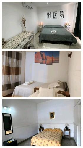 Mar del Plata house في مار ديل بلاتا: صورتين لغرفة نوم بسريرين وتلفزيون