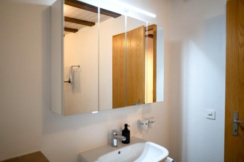 un baño con lavabo y espejo en Lakefront Grand Residence, en Ligerz