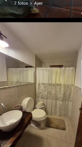 a bathroom with a toilet and a sink at Cabaña Loft Los Grillos in Mar de Ajó