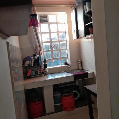 a small kitchen with a sink and a window at Swali residence in Nakuru