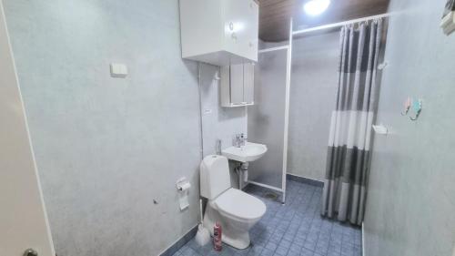 un bagno bianco con un water e un lavandino di Spacious 4 Bedroom rowhouse a Sodankylä