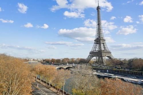 View on Eiffel Tower Seine and Main Monuments