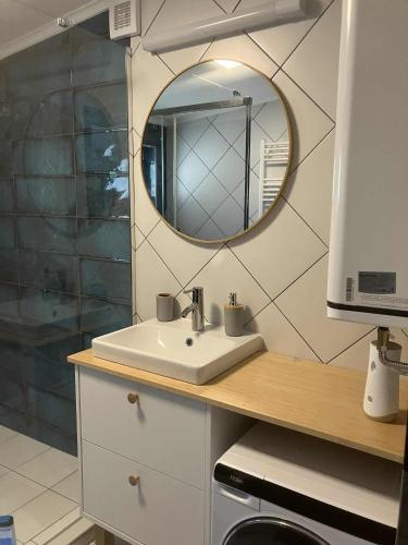 a bathroom with a sink and a mirror at Rác Relax in Rácalmás
