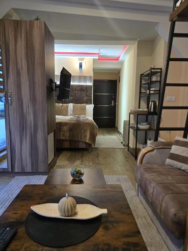 a living room with a bed and a couch at Prime NG Mujen lux & spa in Cajetina