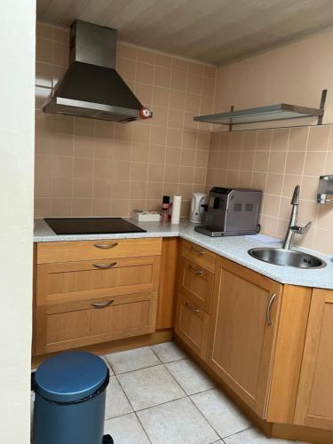 伊皮Vakantiehuis met eigen ingang的带水槽和台面的厨房