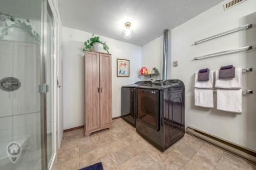 a bathroom with a shower and a glass shower stall at Pet-Friendly Original Ski Cabin by StayIn in Panorama