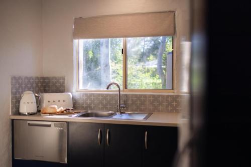 克莱尔Donnybrook Cottages - Hutt River的带水槽和窗户的厨房