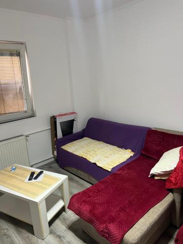 a small room with a bed and a table at Apartman Jovanović in Belgrade