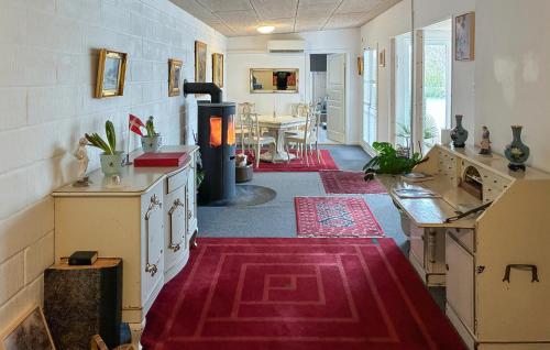 a kitchen with a red rug on the floor at 1 Bedroom Beautiful Home In Samsø in Kolby Kås