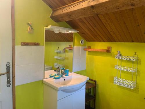 een badkamer met een wastafel en een spiegel bij La verte vallee in Orbigny-au-Val