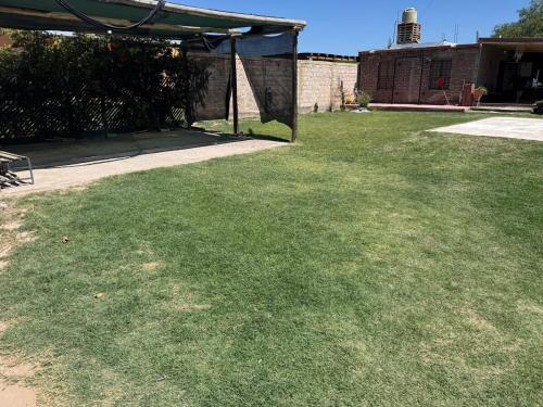 a yard with green grass and a tent at Osvaldo Day Cabin with Pool in Albardón