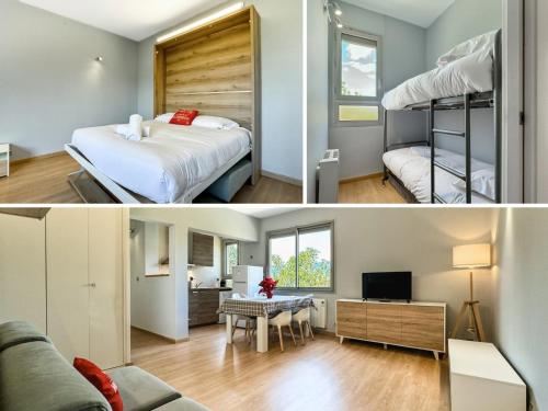 duas imagens de um quarto e uma sala de estar em El Refugio Sujadaro em Osséja