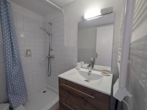 un bagno con lavandino e doccia di Le bourbon a Bourbonne-les-Bains