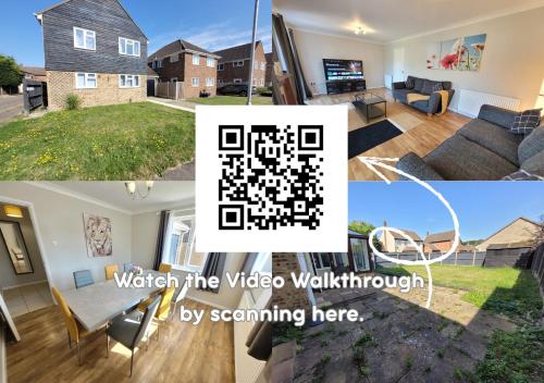 a collage of photos of a house with a video walkthrough at Lexden Contractor Base- Modern 4 bed with Parking, WiFi & Quick Access to Sites- Catchpole Stays in Lexden