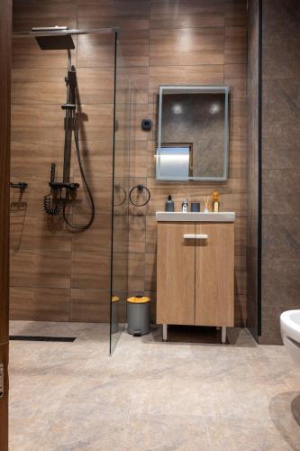 a bathroom with a sink and a shower at Studio Spacieux et Moderne à Bietry in Abidjan