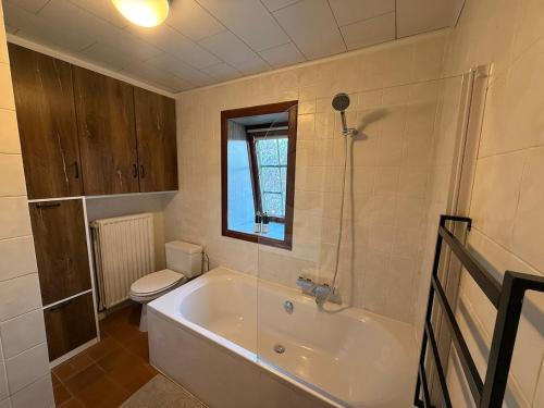 um banheiro com banheira e vaso sanitário em Maison spacieuse avec jardin à Soignies em Soignies