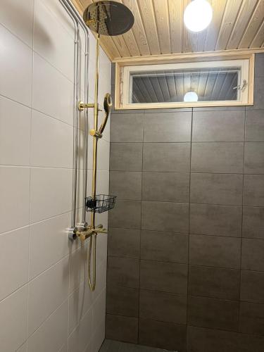 una ducha con puerta de cristal en un baño en Elfs Retreat close to Santa Claus Village, en Rovaniemi