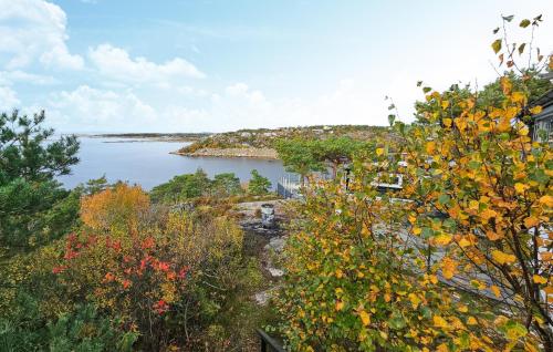 Blick auf ein Gewässer mit Bäumen in der Unterkunft Amazing Home In Gressvik With Wifi in Slevik