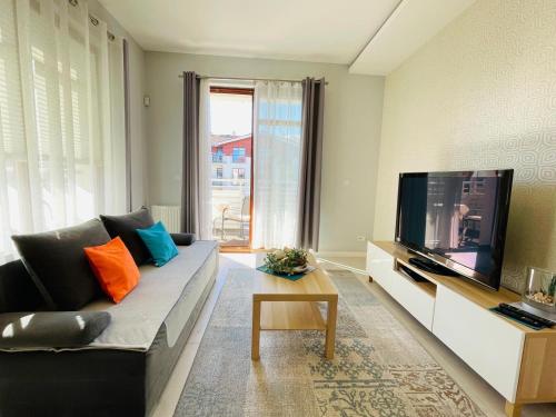 Un televizor și/sau centru de divertisment la Gdansk Neptun Park apartament przy plaży