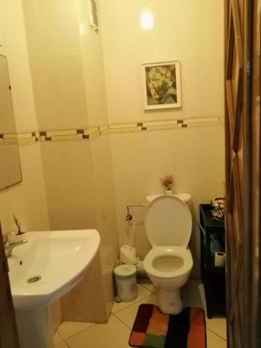 a bathroom with a white toilet and a sink at complex mousse in Oulad Akkou