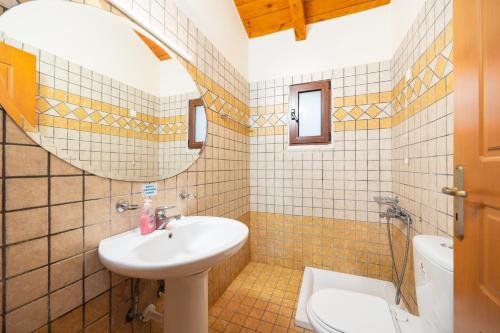 a bathroom with a sink and a mirror at Teacher Cottage in Agia Triada