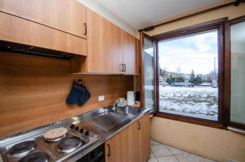 VivimiHome - Rifugio Genzianella في سان دومينيكو: مطبخ مع مغسلة وموقد ونافذة