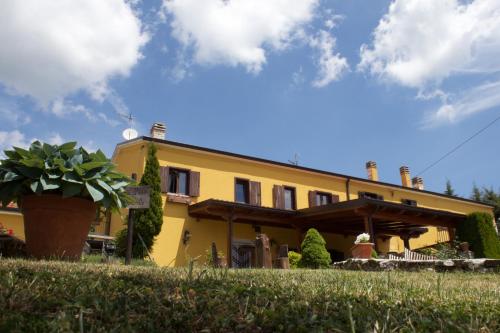 a yellow house with a potted plant in front of it at Masseria Monte Pizzi in Carovilli