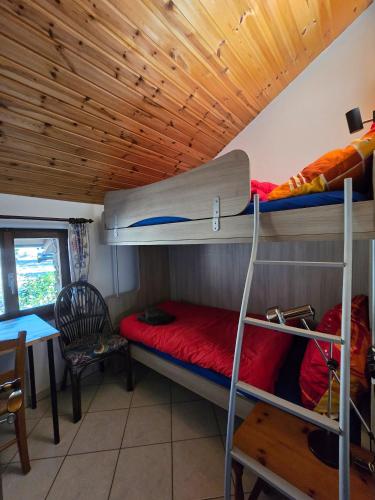 a room with a bunk bed with a surfboard on it at Rustico Kevin by HolAp SA in Brissago
